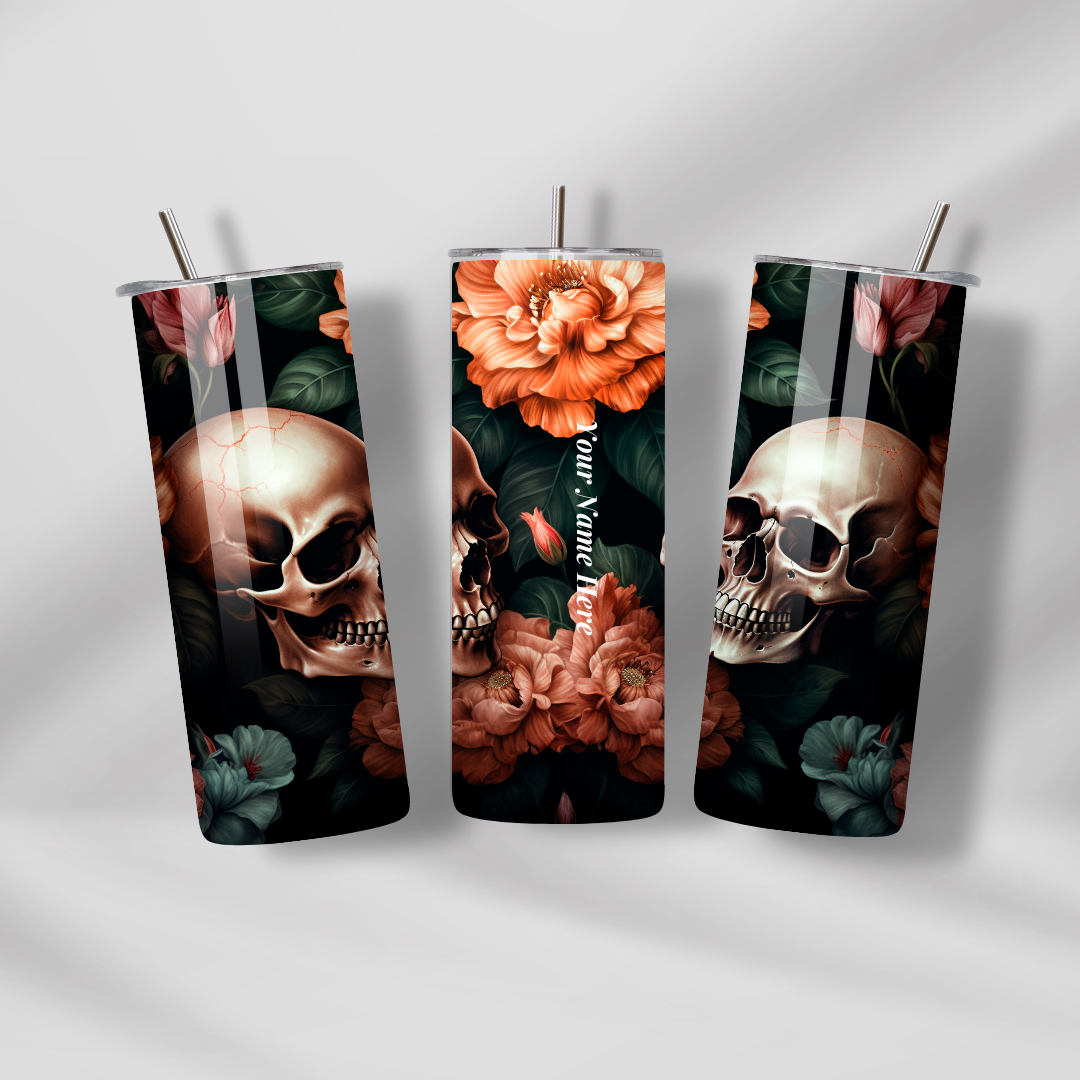 Vaso de 20 oz de flor y calavera