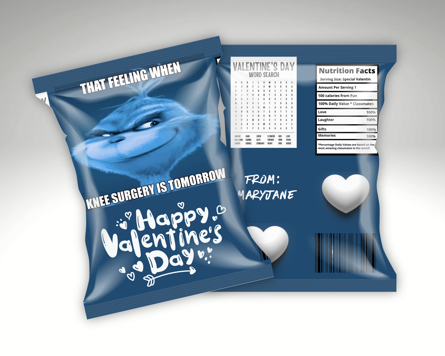 Grinch Knee Surgery Valentine's Day Treat Bag