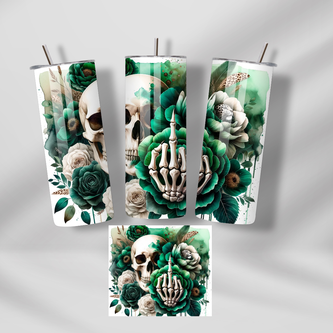 Skull middle finger 20oz Tumbler (Green)