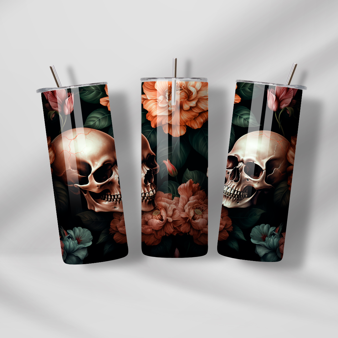 Vaso de 20 oz de flor y calavera