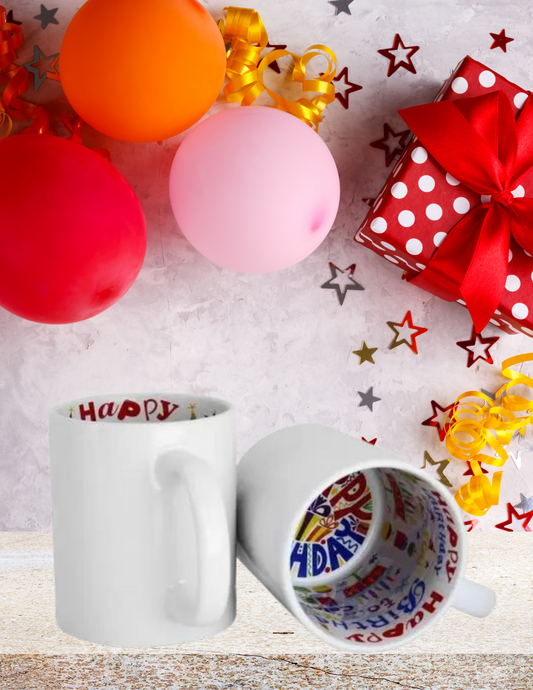 Taza de feliz cumpleaños en blanco Make It Personal