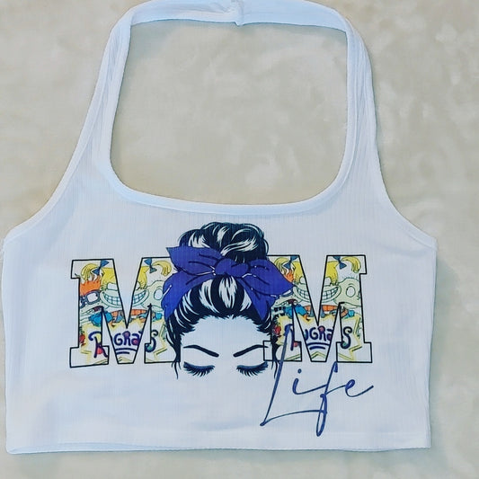 Top corto con cuello halter de Rugrats "MOM Life"